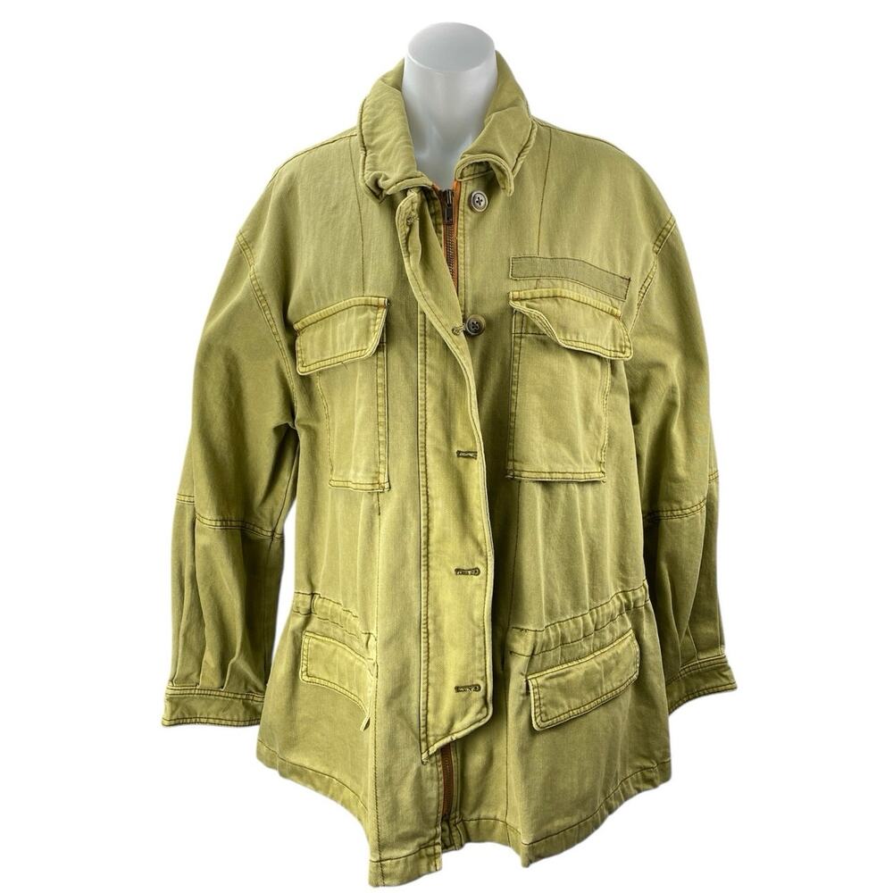 Free People Seize The Day Women's Green Zip Military Army Utility Coat Jacket M